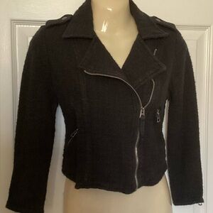 💗 LUCKY BRAND Crop Moto Jacket XS black fabric EUC cropped